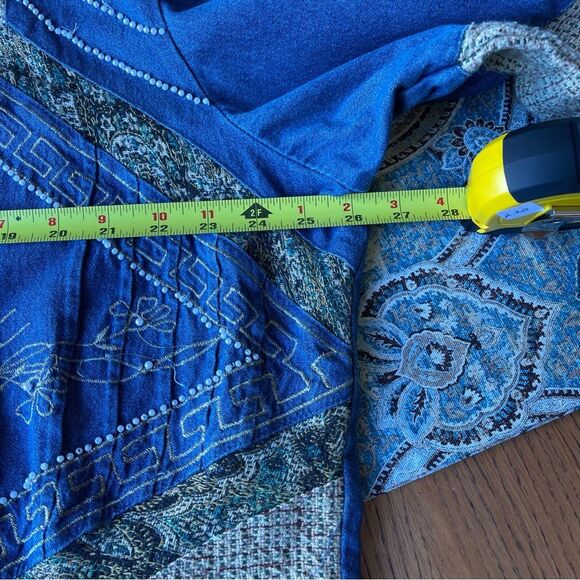 Tapestry Denim Swing Shacket Tweed Trim Pearls Zipper Front Vintage 2X - Picture 7 of 8